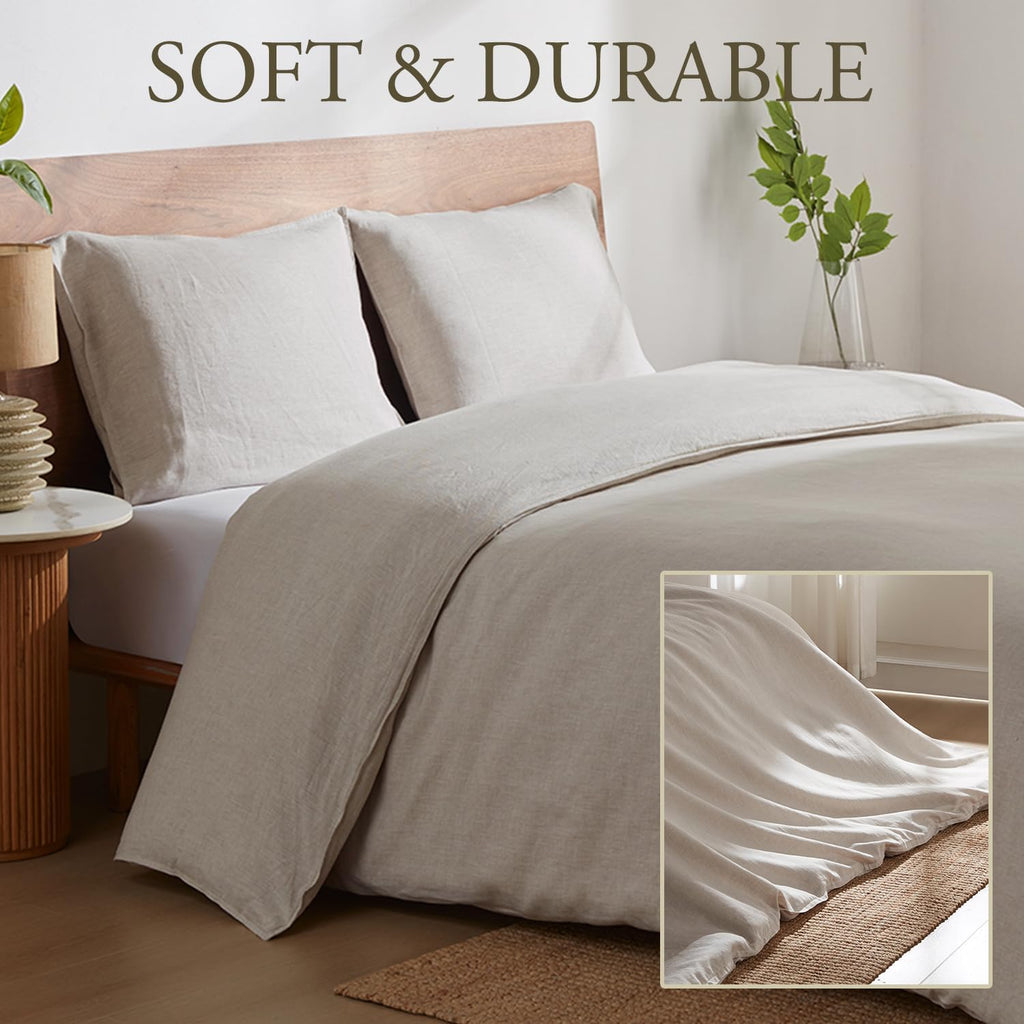100% Linen Duvet Cover Set 3Pcs, Pure Natural French Flax Linen Duvet Cover King 90"X104" with Corner Ties and Zipper Closure, Soft Breathable Durable for Hot Sleepers (Natural Linen, King)