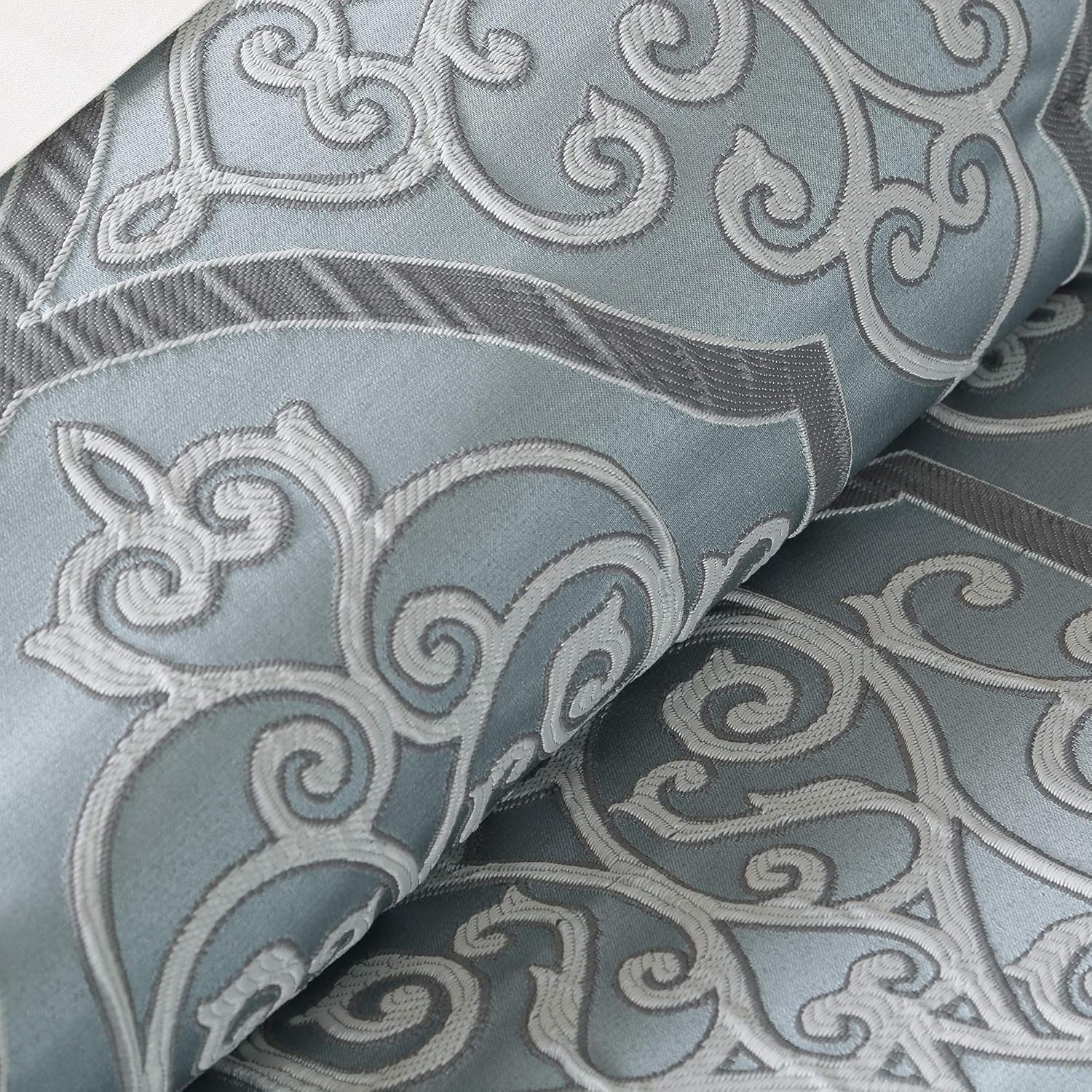 Lavine Cozy Bed in a Bag Comforter Set, Traditional Luxe Jacquard Design All Season down Alternative Bedding with Cotton Bed Sheets, Bed Skirt & Pillows, King Blue 12 Piece