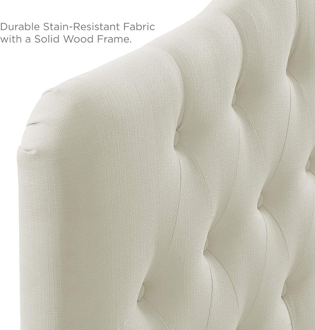 Annabel Tufted Button Linen Fabric Upholstered King Headboard in Ivory