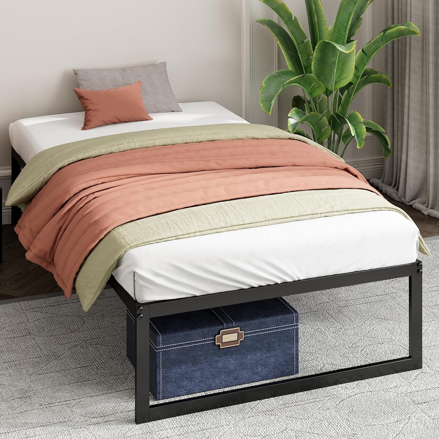 ABEL Metal Platform Bed Frame, Mattress Foundation with Steel Slat Support, No Box Spring Needed, Easy Assembly, Twin