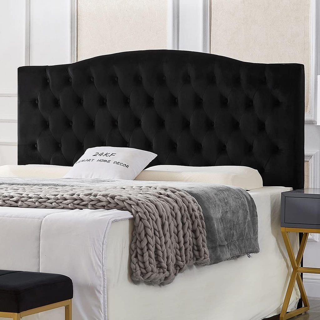 Upholstered Tufted Button Velvet Headboard,Comfortable Fashional Headboard Queen/Full Size,Black