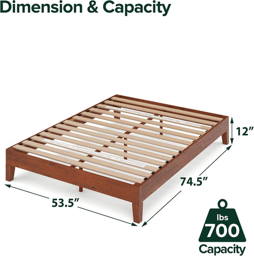 Wen 12 Inch Deluxe Wood Platform Bed Frame/Solid Wood/Mattress Foundation with Wood Slat Support/No Box Spring Needed/Easy Assembly, Full