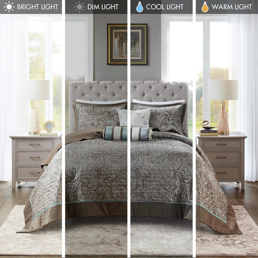 Aubrey Reversible Quilted Bedspread Set, Solid Reverse Summer Breathable, Lightweight All Season Bedding Layer, Matching Shams, Bedspread Queen(102"X118"), Blue 5 Piece