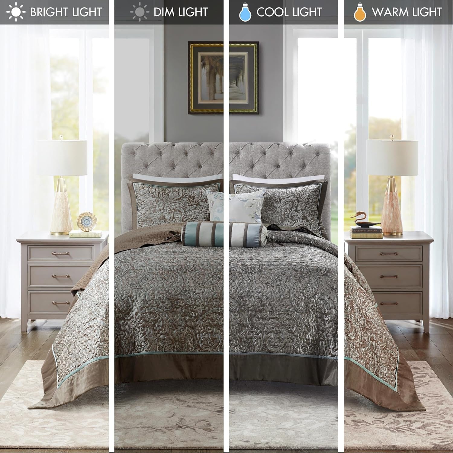 Aubrey Reversible Quilted Bedspread Set, Solid Reverse Summer Breathable, Lightweight All Season Bedding Layer, Matching Shams, Bedspread Queen(102"X118"), Blue 5 Piece