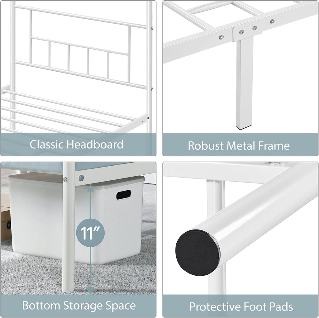 Canopy Bed Frames Platform Bed Frame Four-Poster Canopied Bed Mattress Foundation with Headboard and Footboard Sturdy Slatted Structure No Box Spring Needed Easy Assembly Twin/White