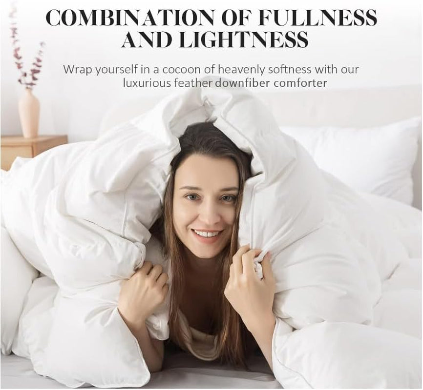 Feather down Fiber Comforter King Size,Duvet Insert King Filled with Feather and down Fiber, All Season White Luxury Bed Comforter,Ultra Soft 100% Cotton 106"X90"